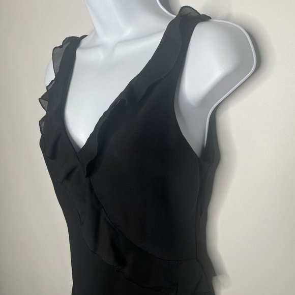 Vintage 90s City Triangles Black Ruffled Chiffon Asymmetric Sheath Dress - Picture 6 of 8